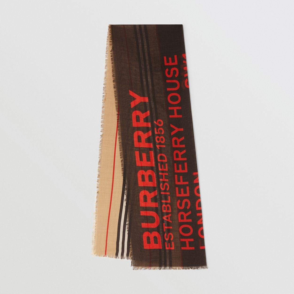 Horseferry Print and Icon Stripe Silk Wool Scarf - 1