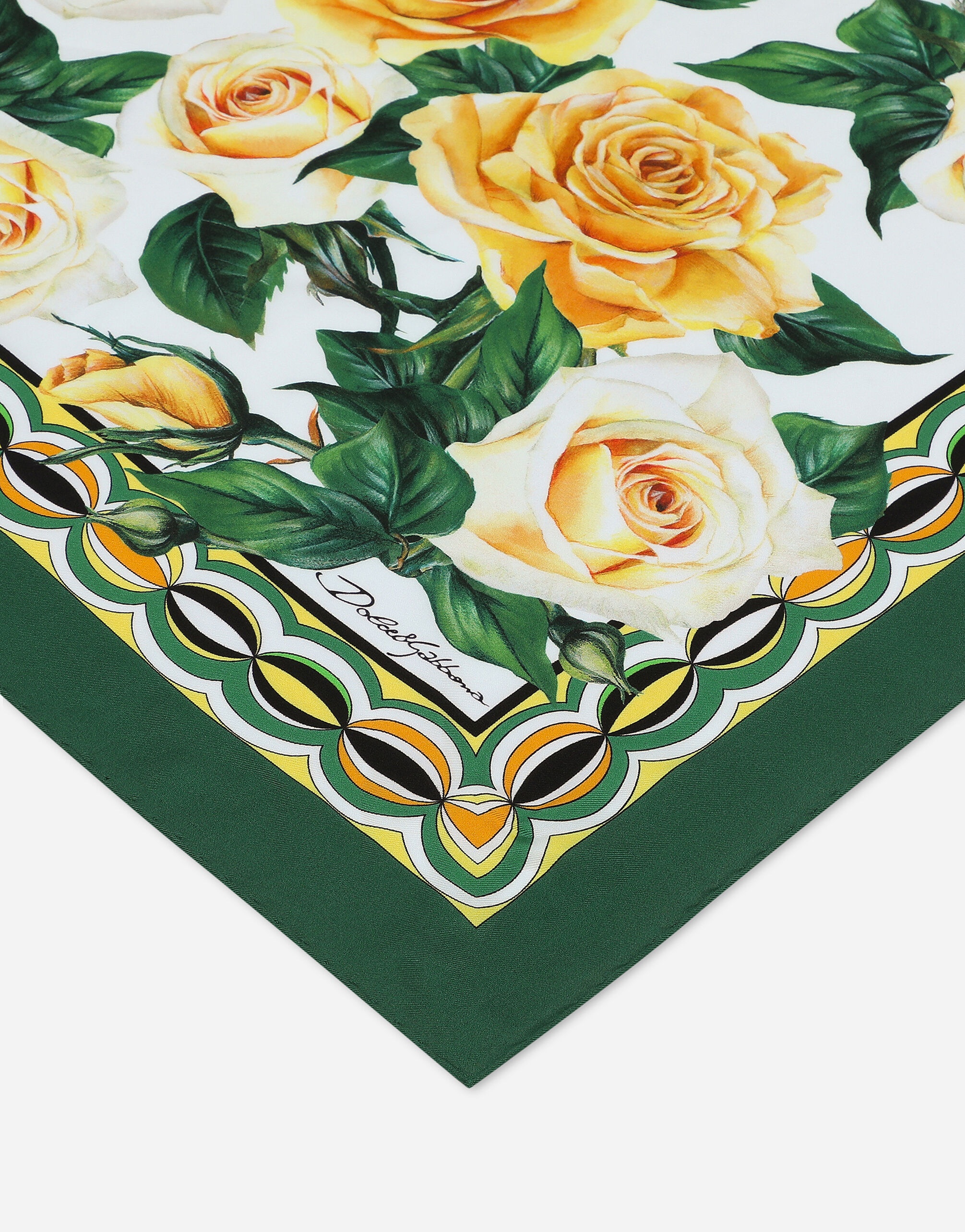 Twill scarf with yellow rose print (70 x 70) - 2