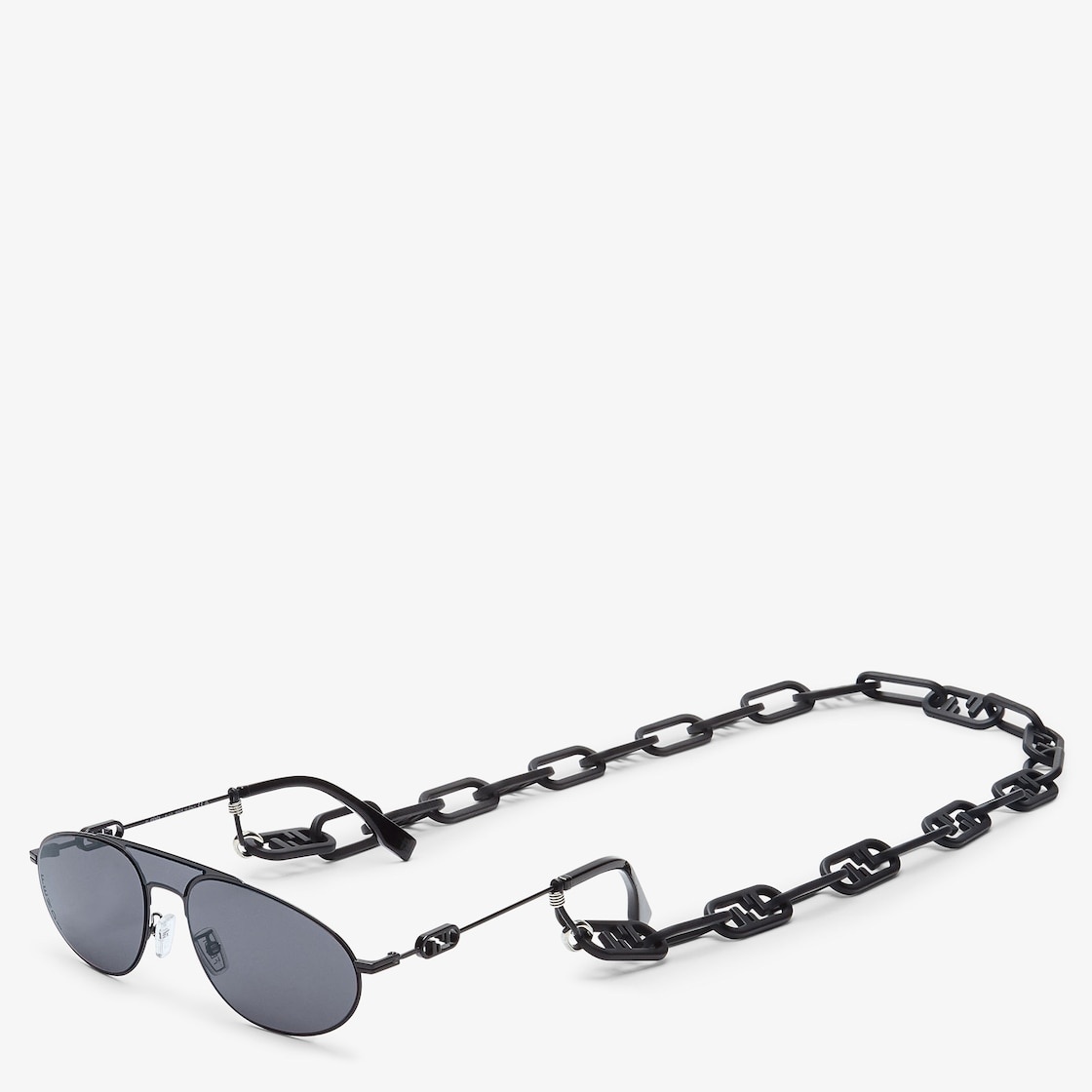 Pilot-style shield sunglasses in black enameled metal. Slim temples with Fendi O’Lock logo. Gray len - 1