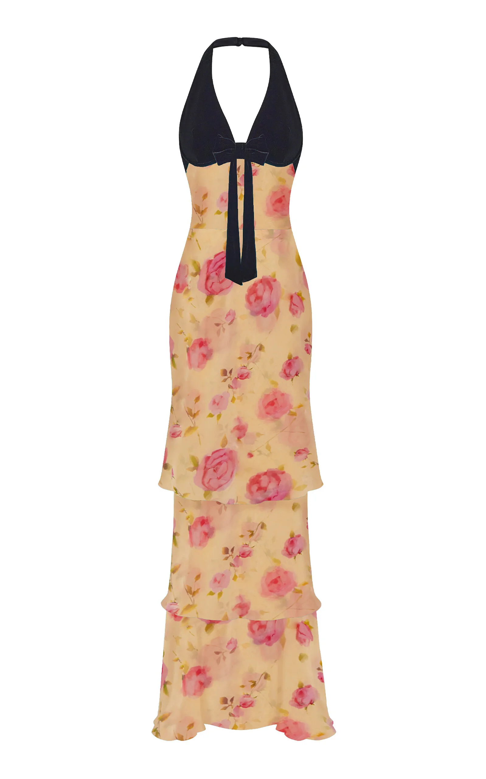 Bow-Detailed Chiffon & Velvet Maxi Dress yellow - 1
