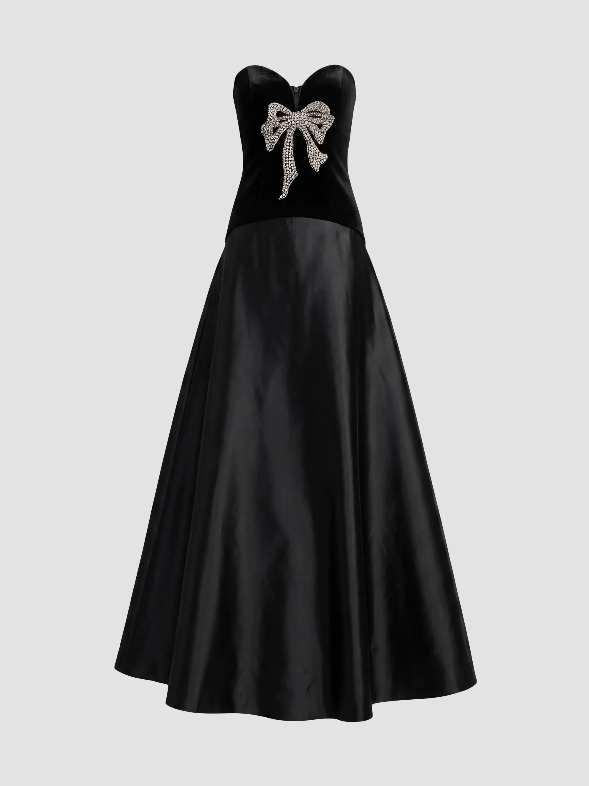 Women's Embellished Bow Mix Media Strapless Gown - Black Gold - 1