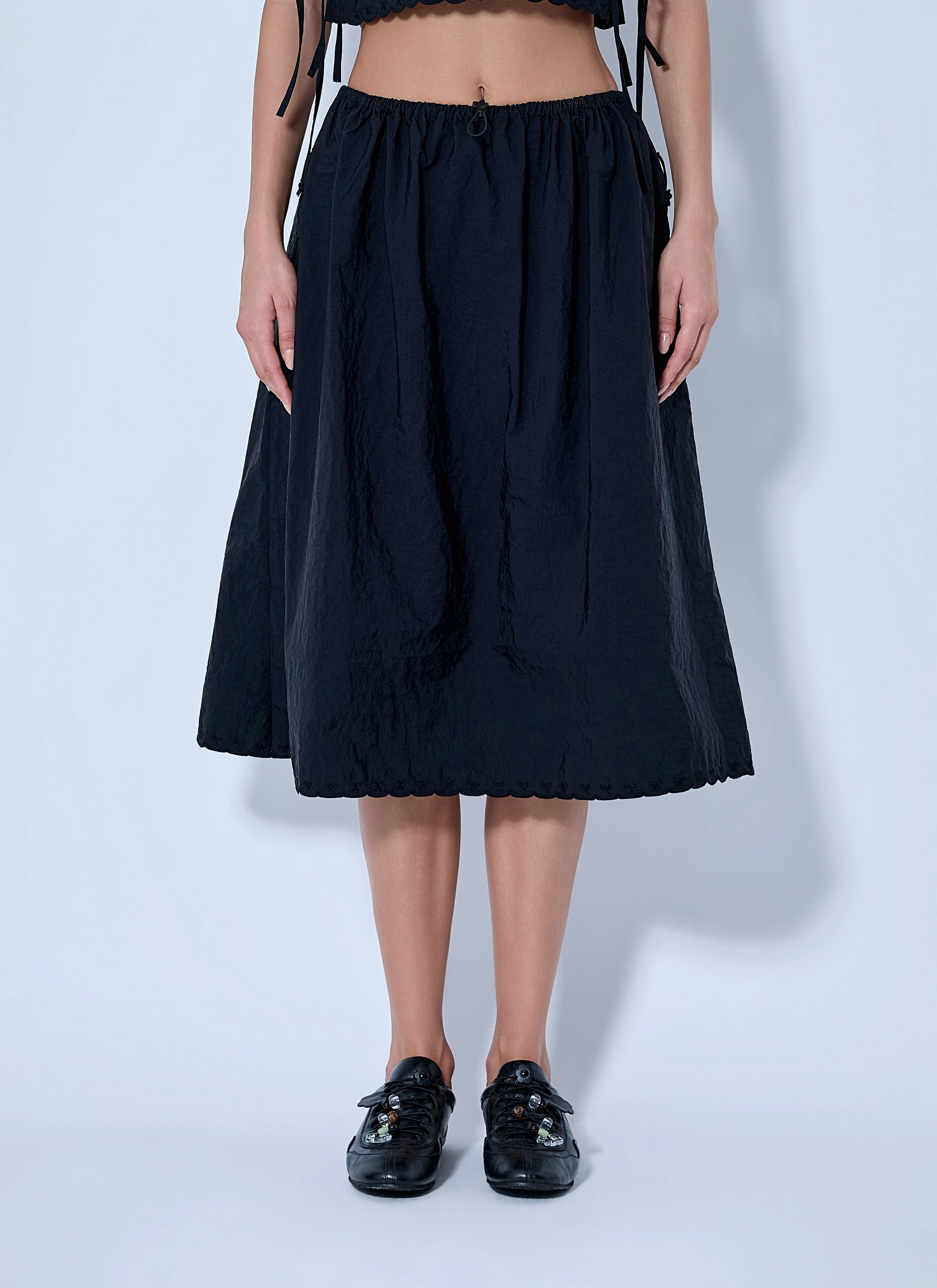 CBFiella Embroidered Scalloped Taffeta Midi Skirt - 1