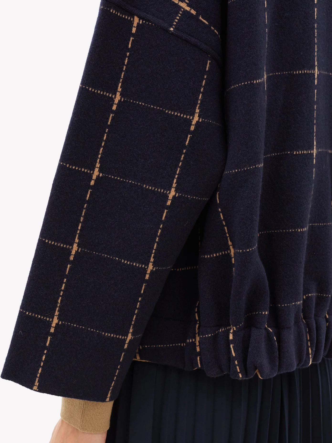 Windowpane-check wool-blend cropped jacket - 4