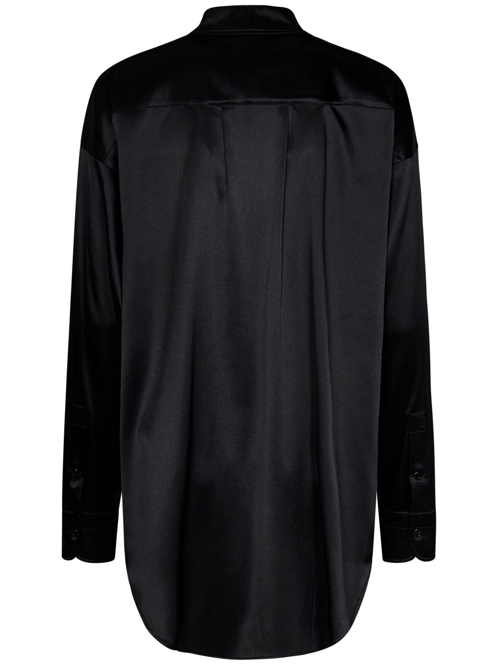 Relaxed-fit black stretch silk satin shirt with mother-of-pearl buttons. - 3