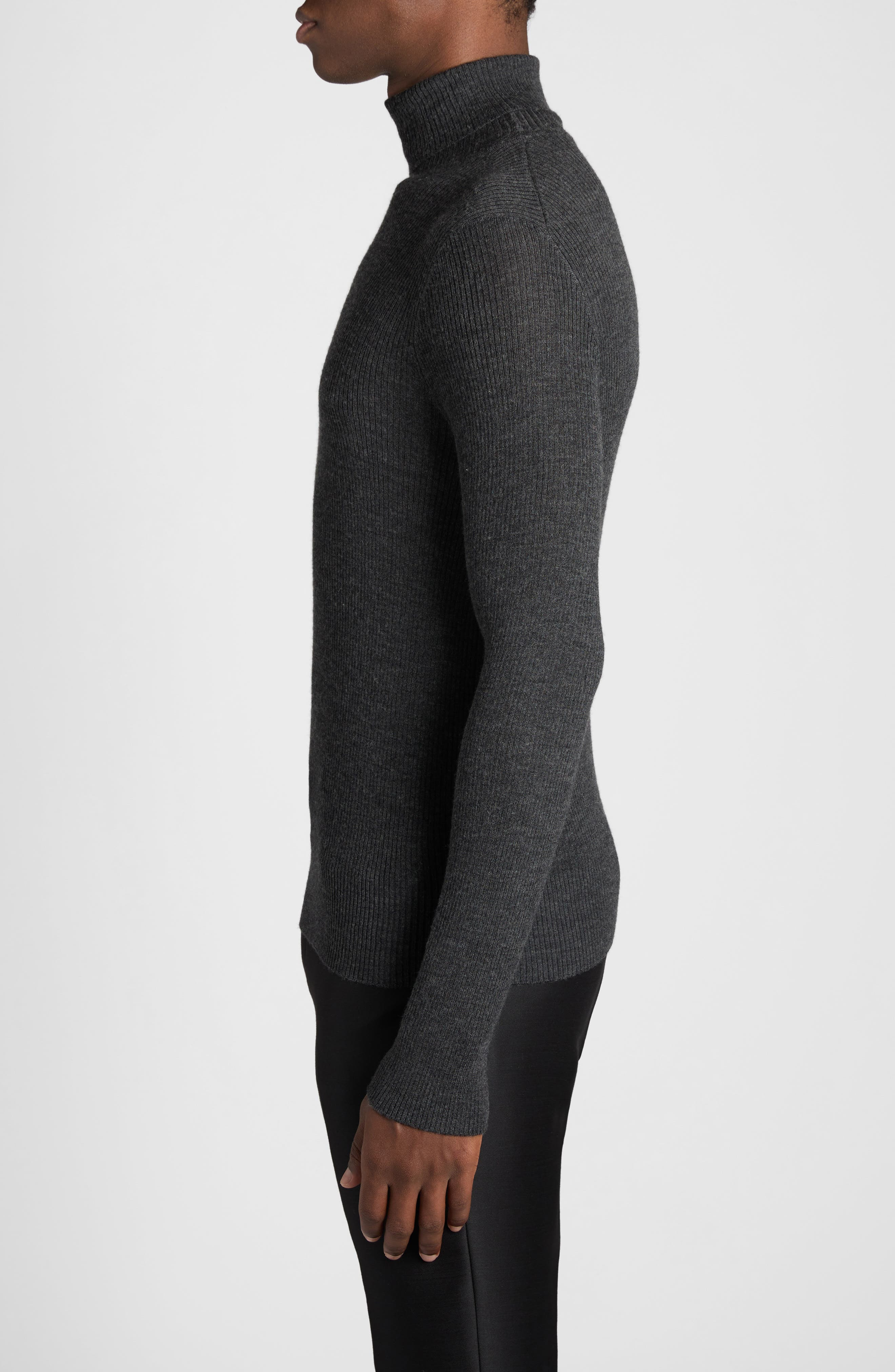 TOM FORD Wool, Silk & Cashmere Rib Turtleneck Sweater in Ig721 Charcoal Melange at Nordstrom - 3