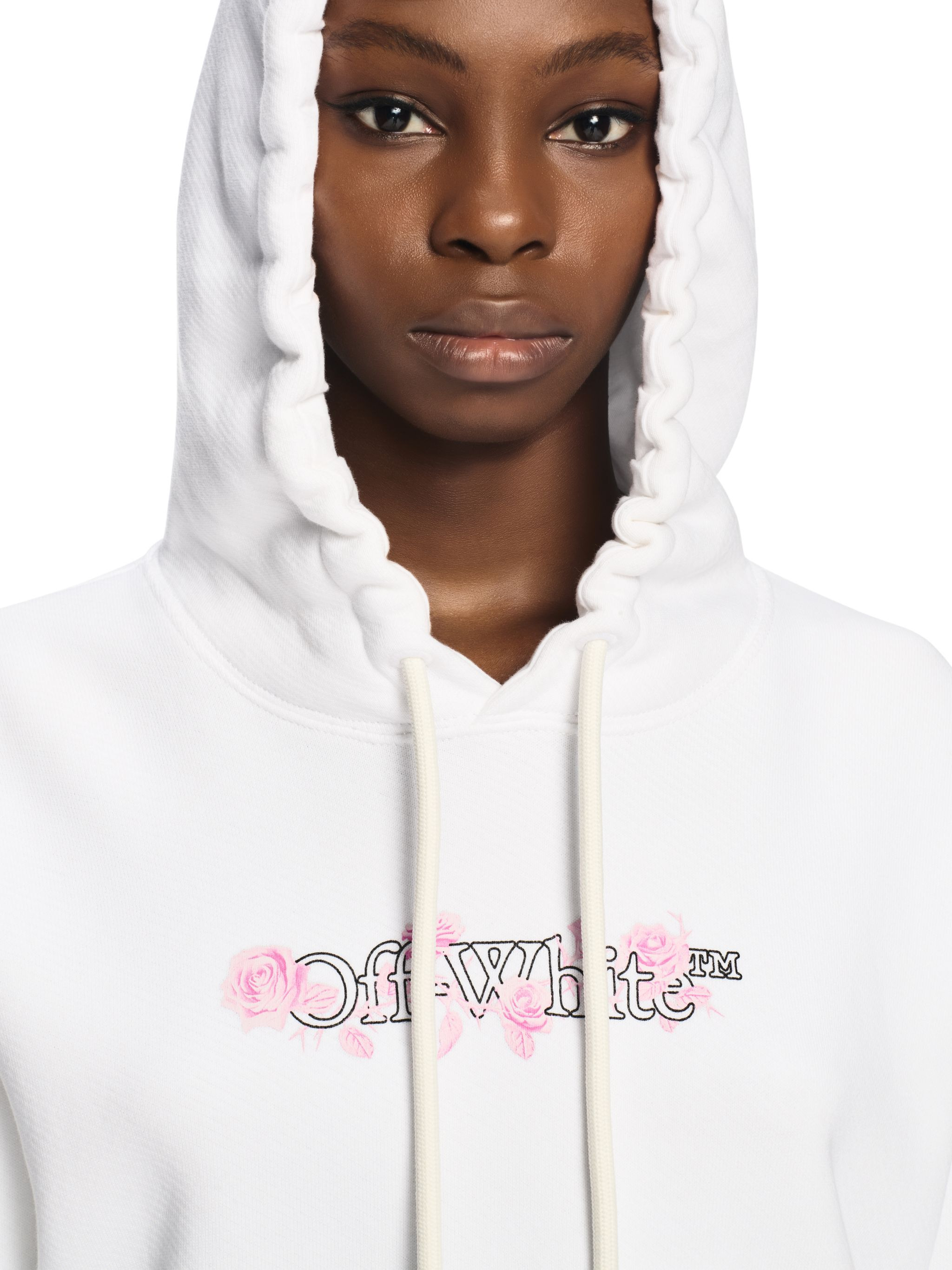 White Bookish Rose Cropped Hoodie - 5