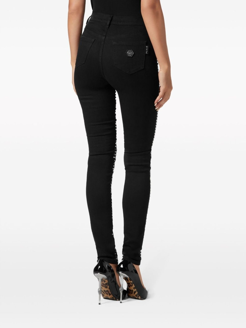 crystal-embellished cotton blend skinny jeans 4