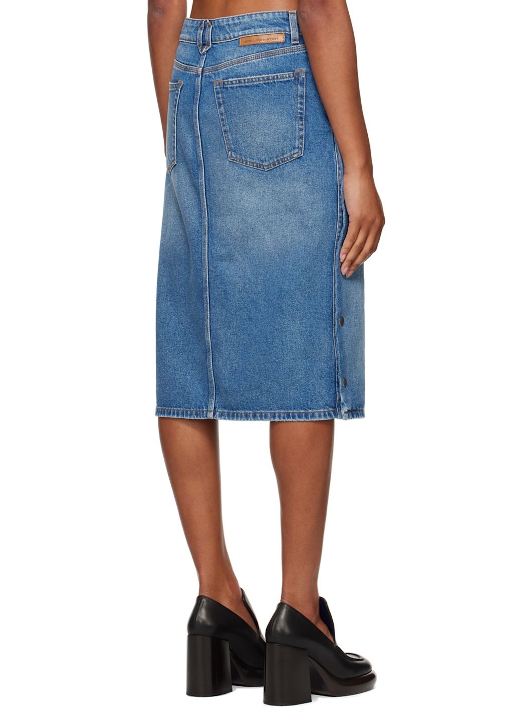 Blue Snap Denim Midi Skirt - 3