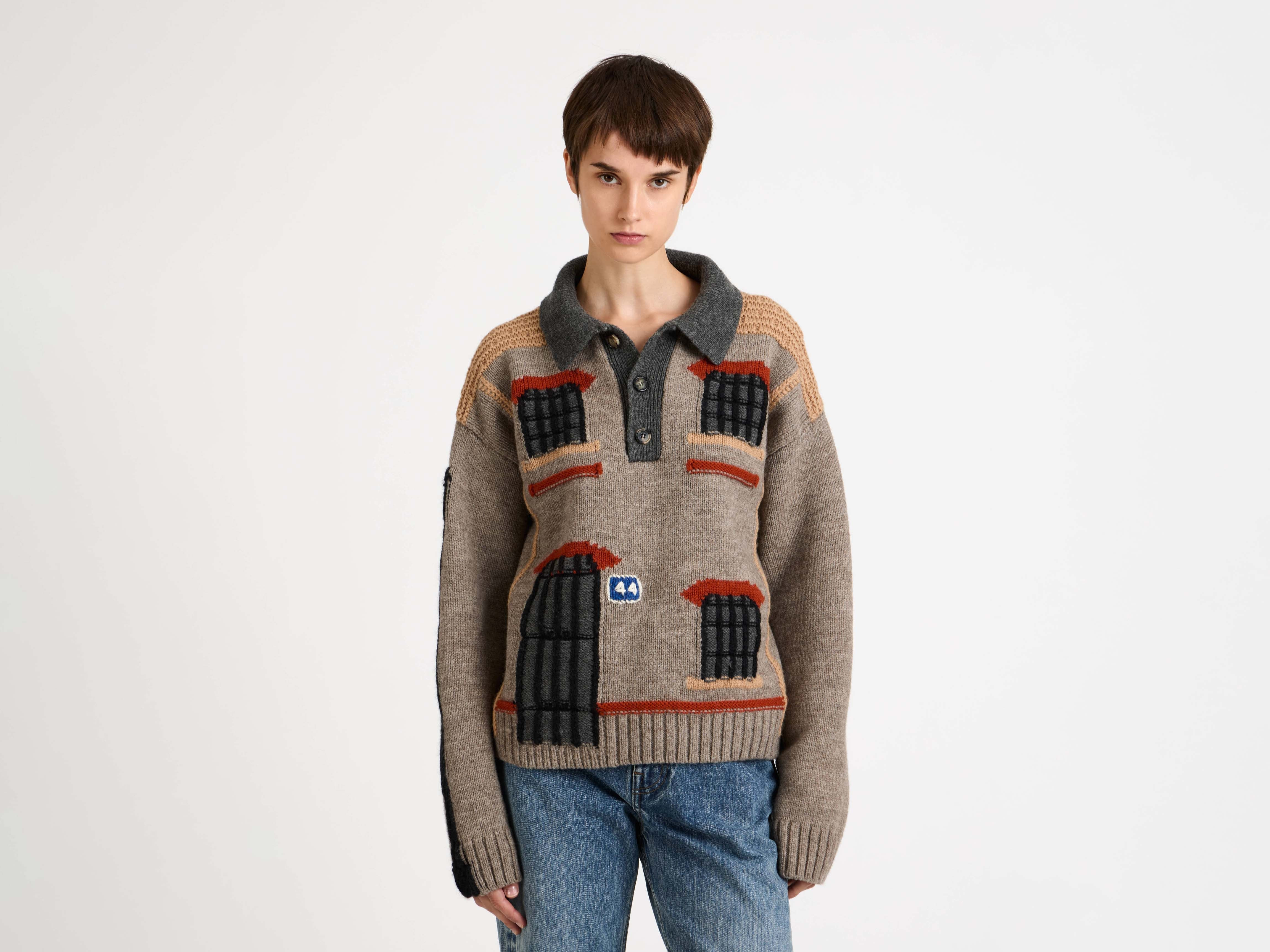 HOUSE POLO JUMPER IN BEIGE MELANGE - 4