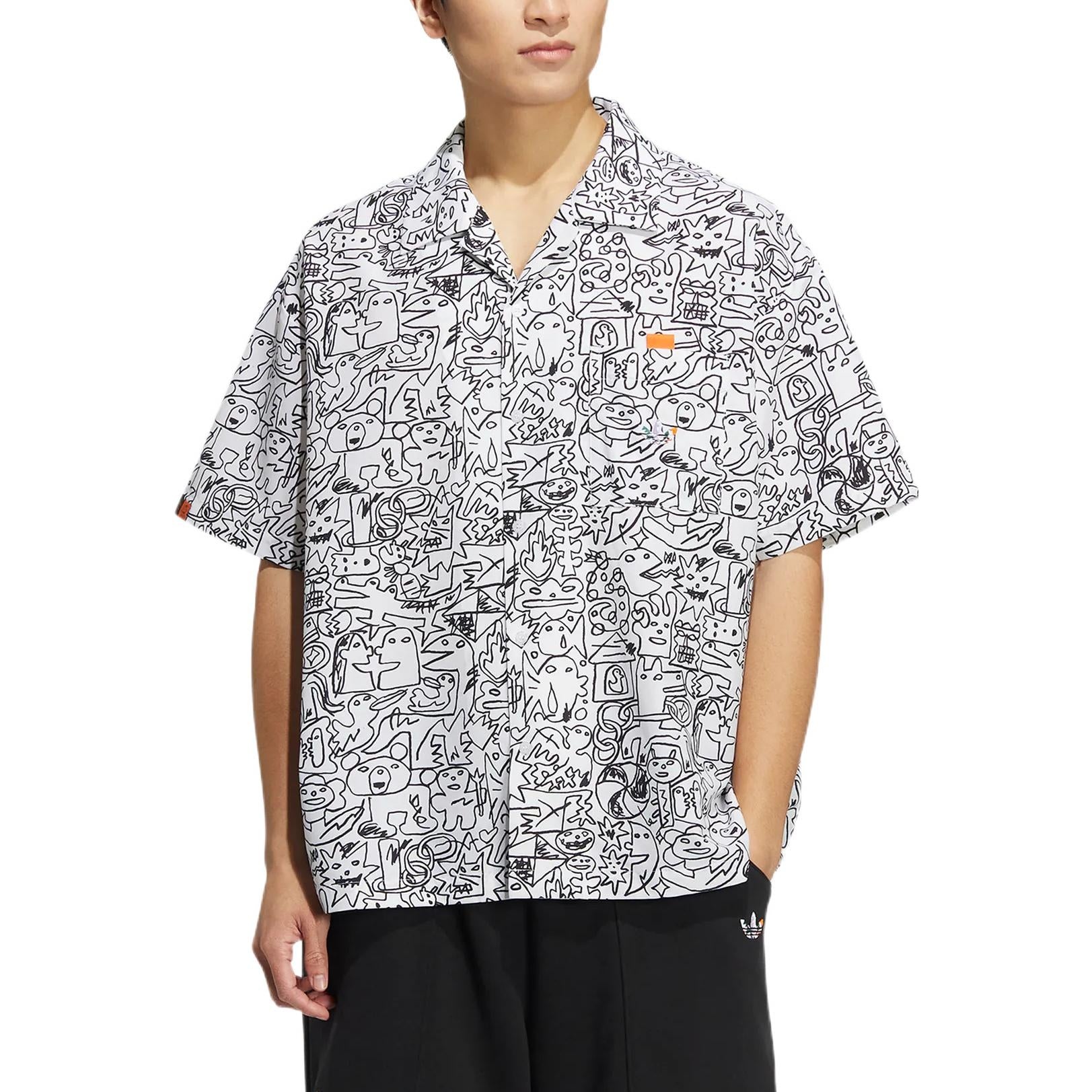 adidas originals SS22 Printing Full Print Casual Short Sleeve Shirt White HR6450 - 2