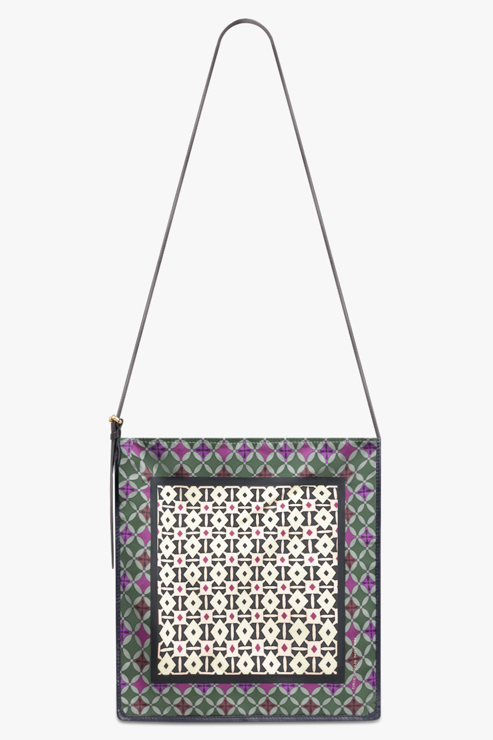 GEOMETRIC PRINT SMALL HOBO BAG WITH BELT STRAP | YELLOW/BLUE/GREEN - 2