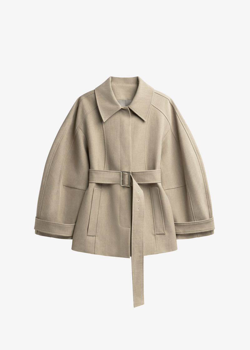 Venlo Curve Sleeve Belted Jacket - Beige 1
