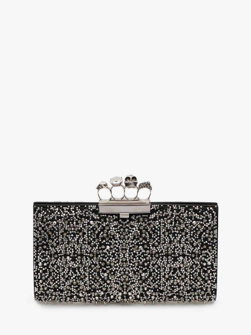 Women's Jewelled Flat Pouch in Black - 1