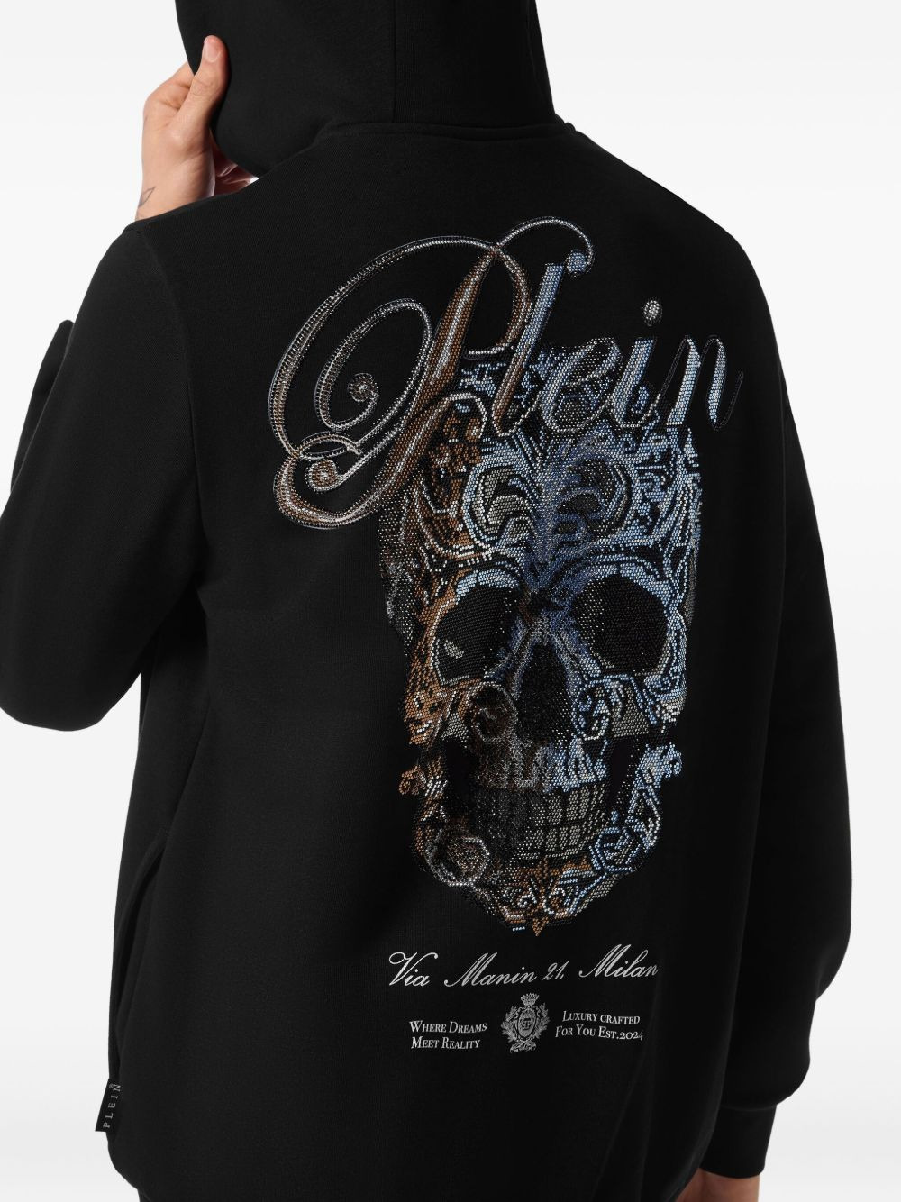 crystal-embellished skull hoodie - 4