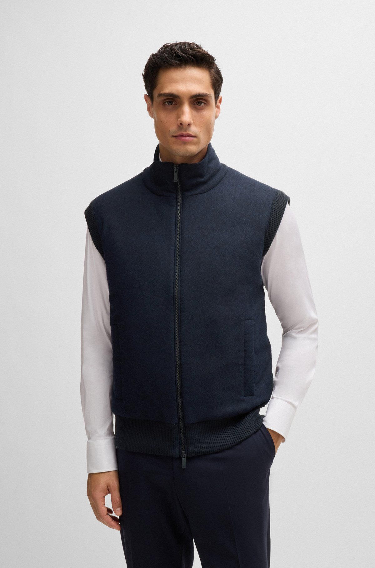 REGULAR-FIT GILET WITH BRUSHED-FLANNEL FRONT - 2