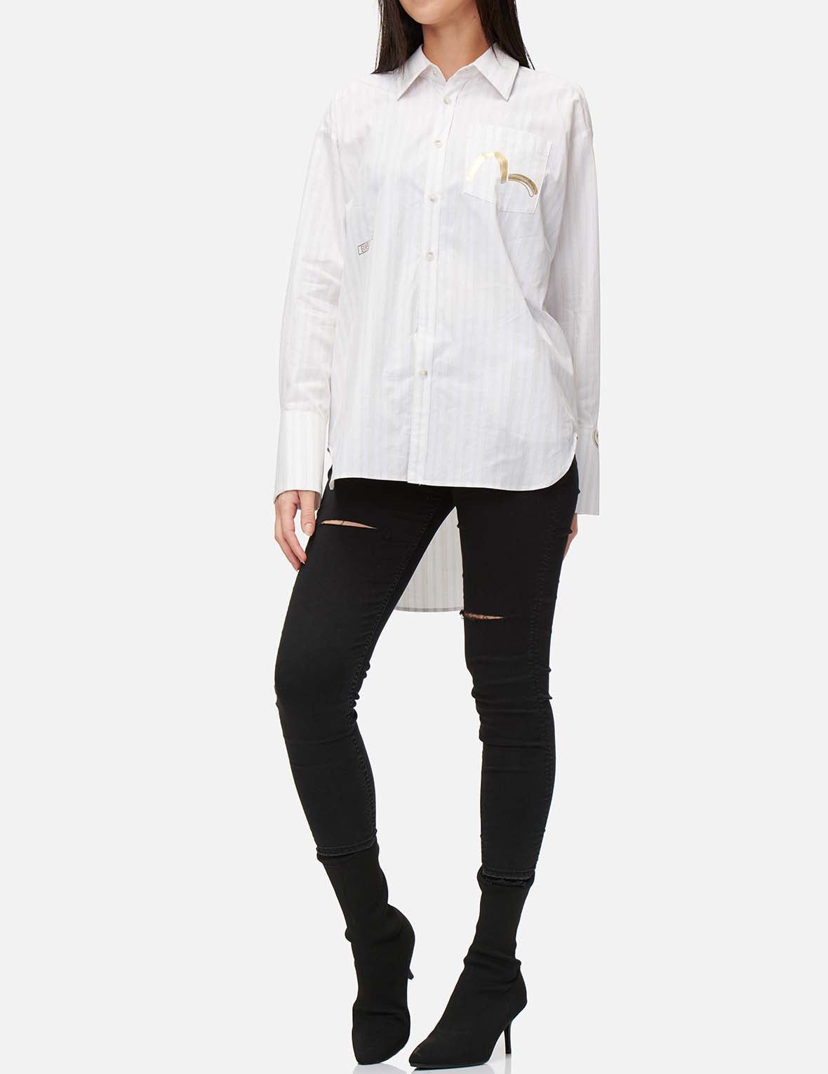 Drape Collar Pinstripe Shirt - 3