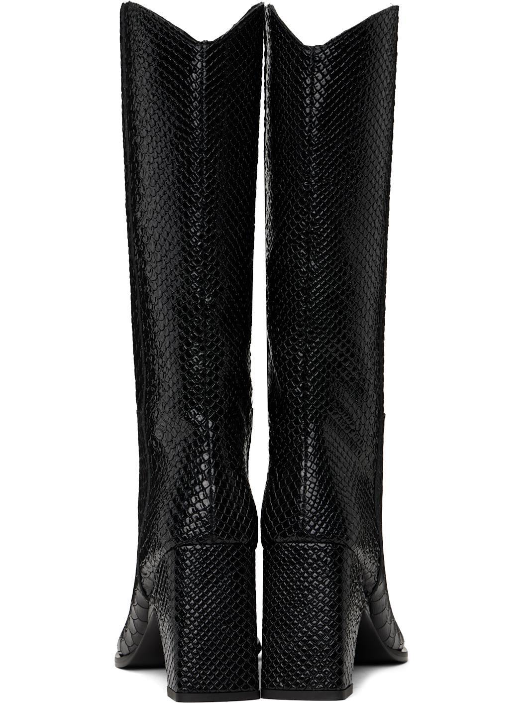 Black Python Embossed Bridge Cowboy Boots - 2