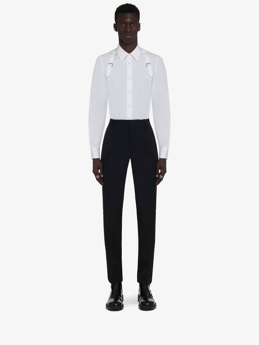 Men's Tuxedo Cigarette Trousers in Black - 2