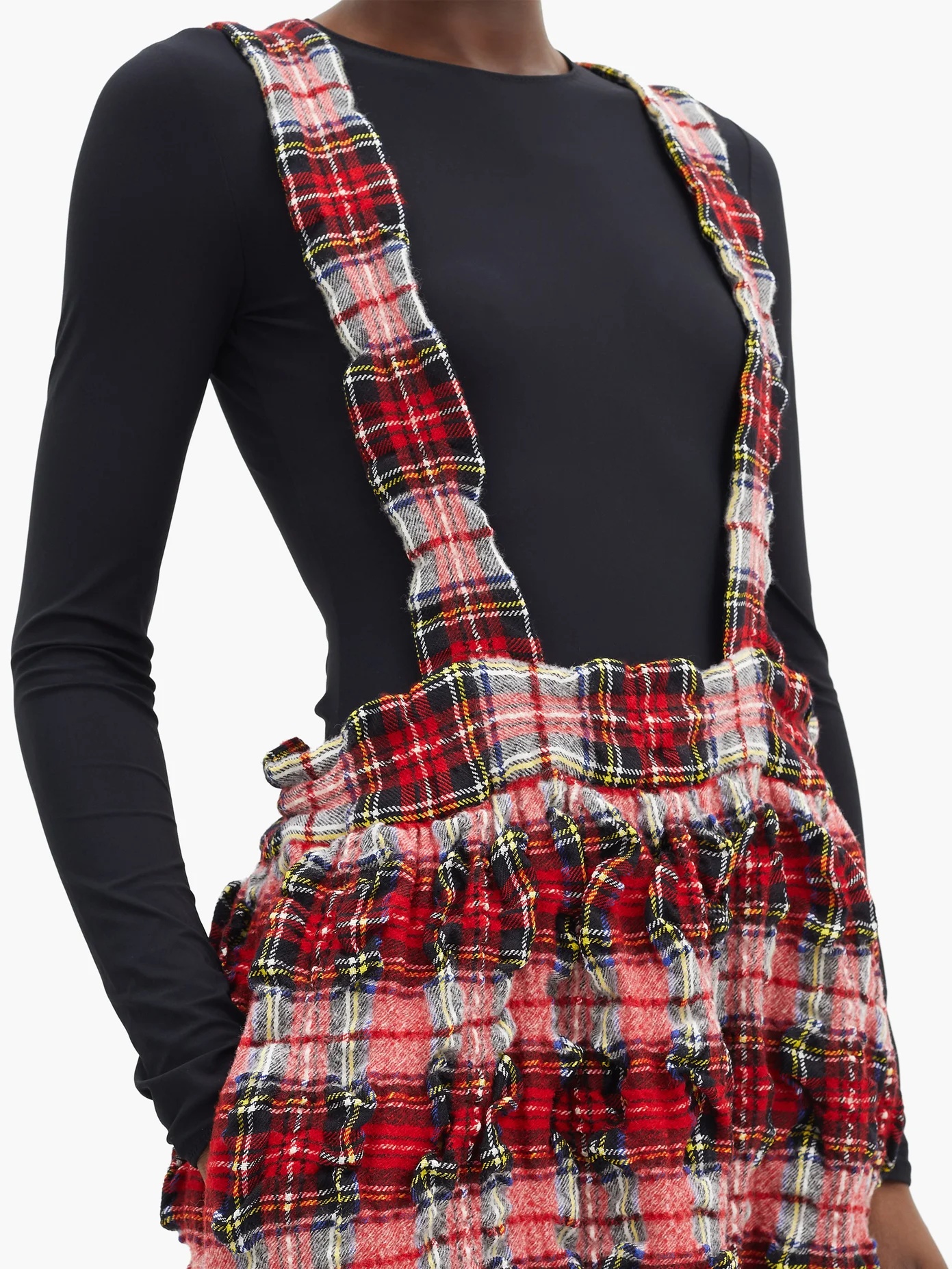 Crinkled wool-blend tartan pinafore dress - 3