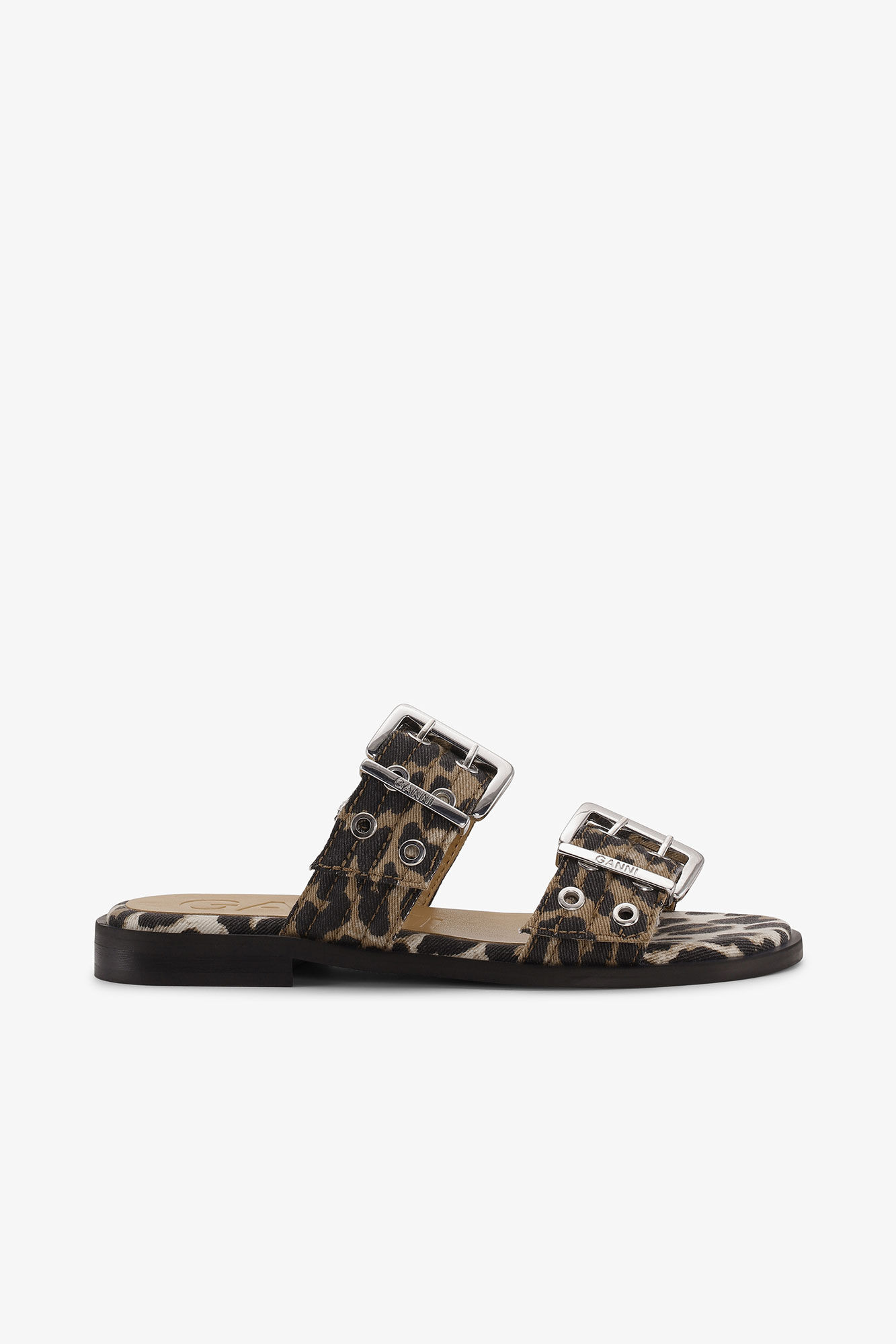 FEMININE BUCKLE TWO-STRAP SANDALS IN LEOPARD DENIM - 1