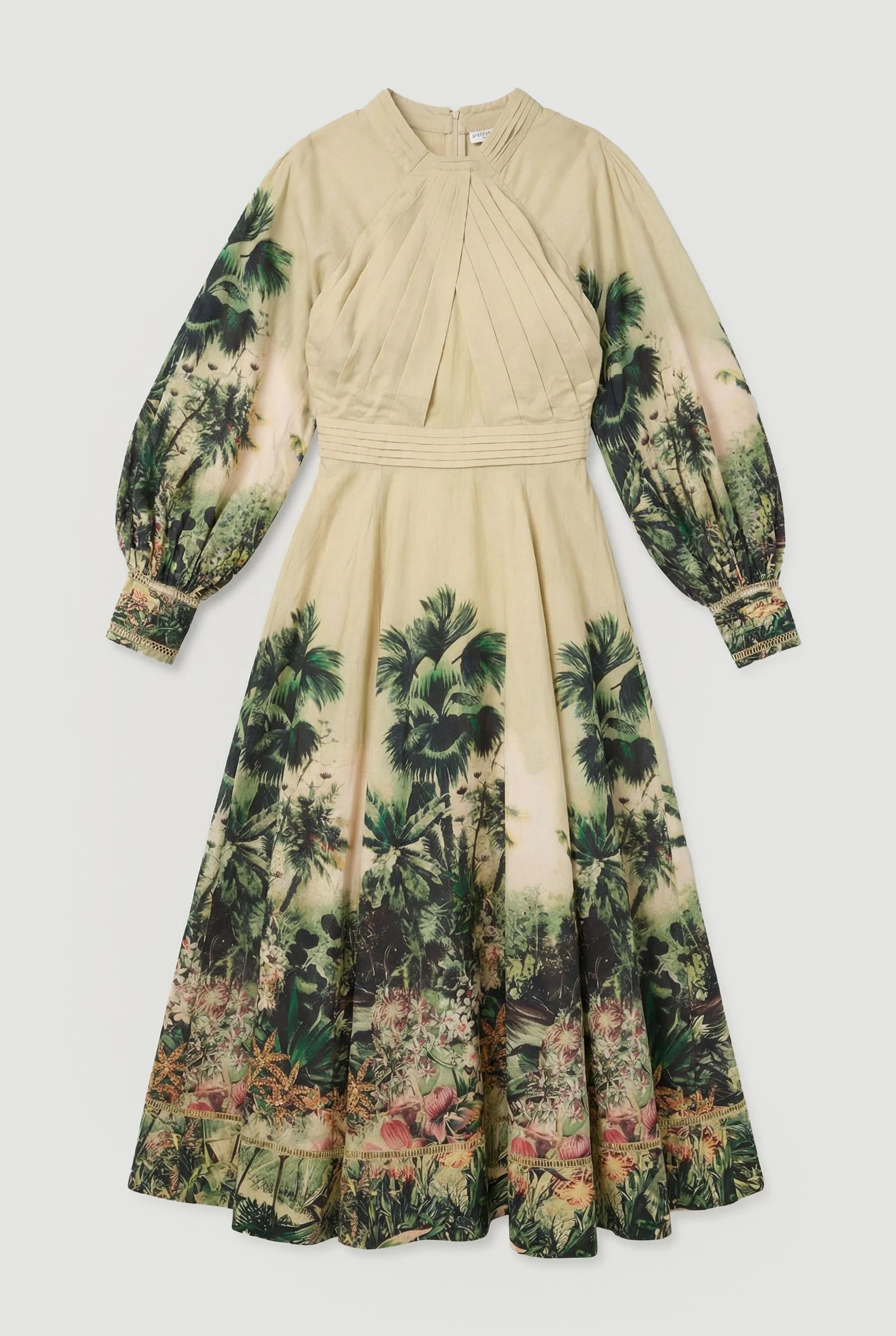 Botanical Print Woven Balloon Sleeve Maxi Dress - 1