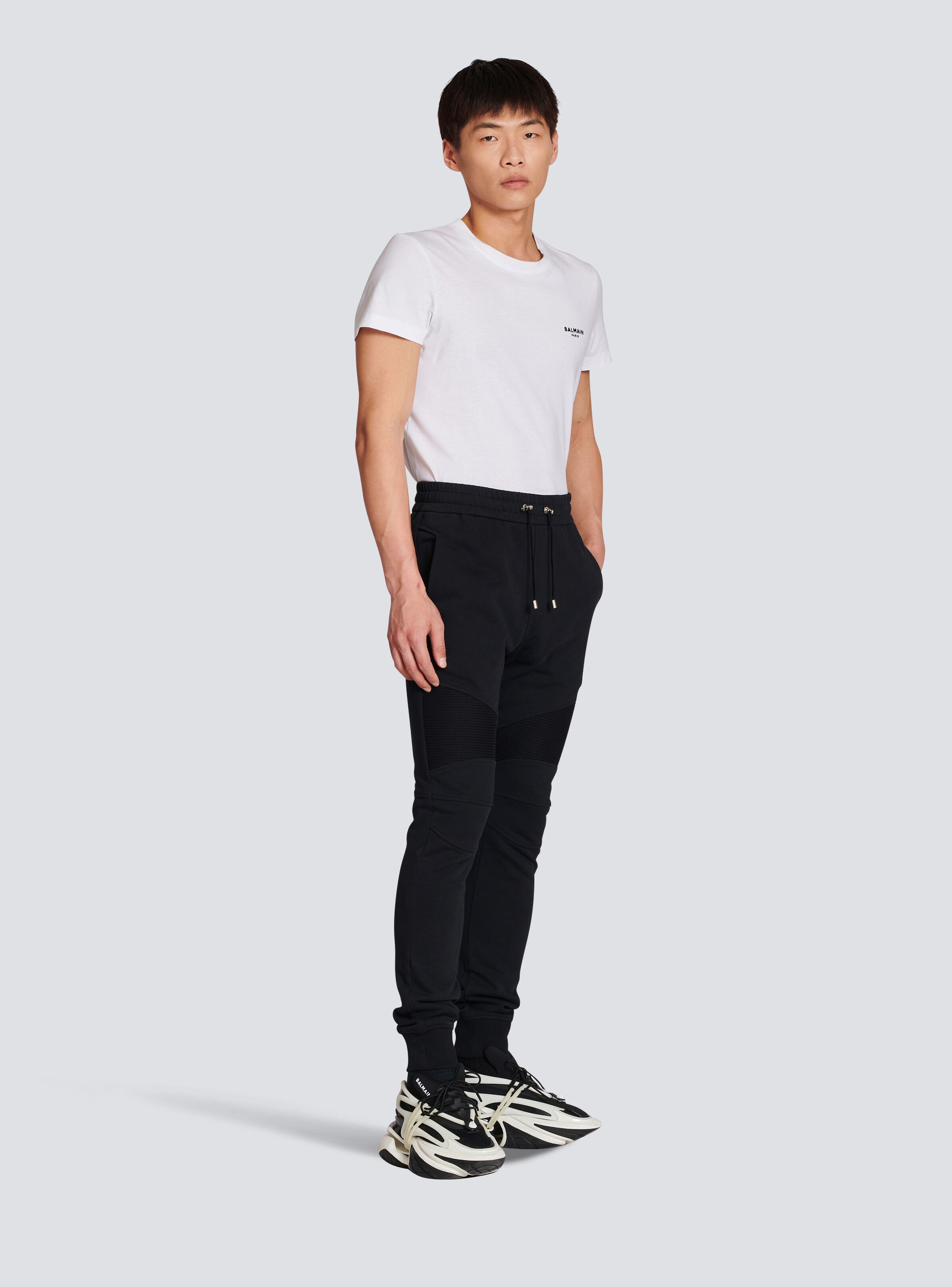 Cotton sweatpants with flocked Balmain Paris logo - 5