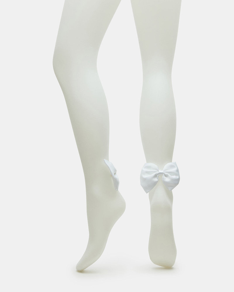 BRIDAL BOW TIGHTS SHEER WHITE 1