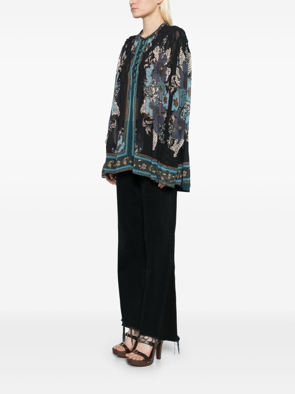blossom tapestry smocked blouse - 3