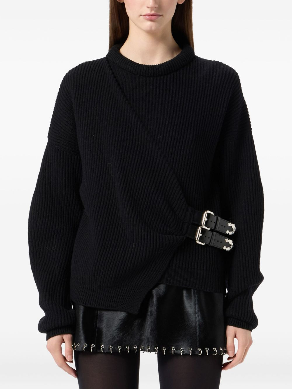 ribbed buckle-fastening sweater - 3