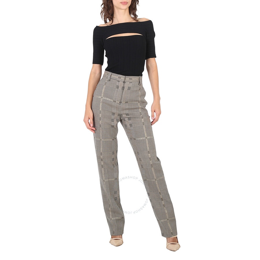 Burberry Ladies Brown Check Wool Jacquard Tailored Trousers - 6