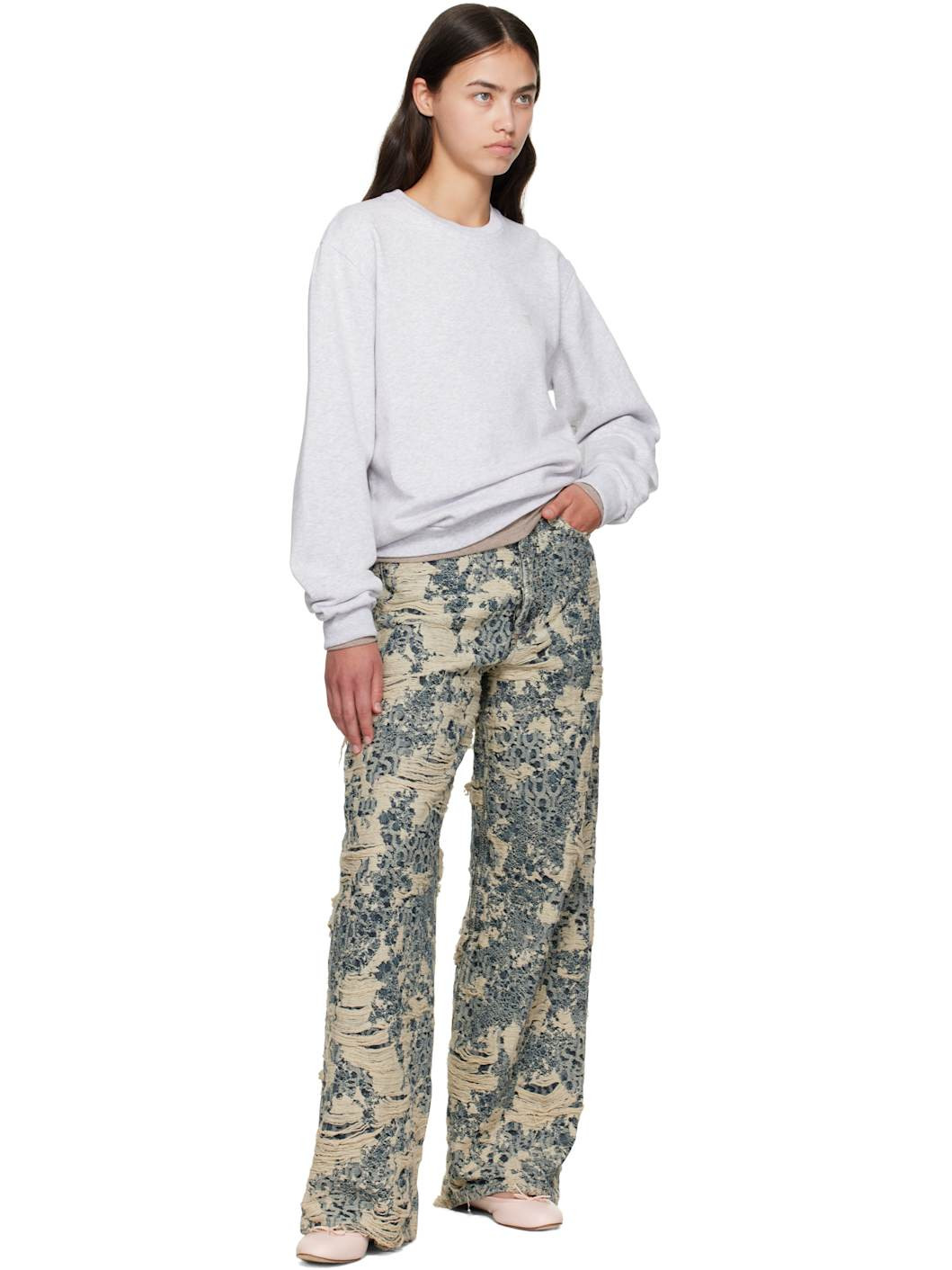 Blue & Beige 1981 Distressed Monogram Jeans - 4