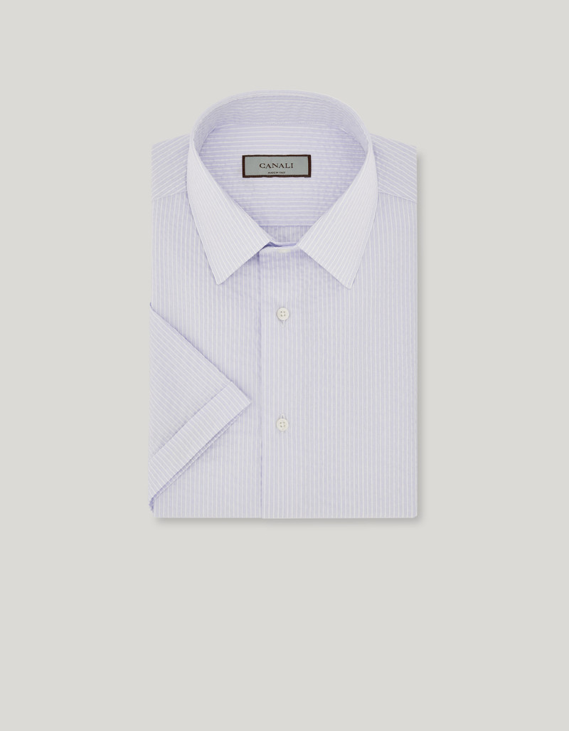LIGHT BLUE AND WHITE STRIPED SEERSUCKER COTTON SLIM-FIT SHIRT 1