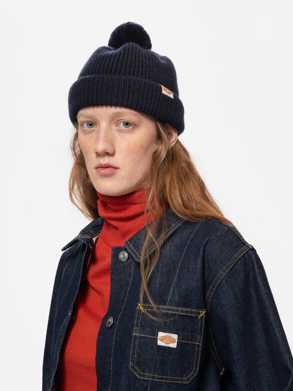 Chunky Pompom Wool Beanie Navy - 2