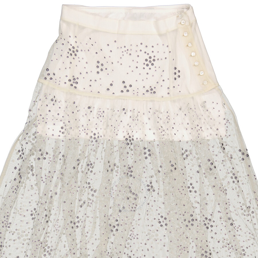 Rabanne Ladies Ecru  Stud Embellished Ruffled Hem Lace Skirt, Brand Size 36 (US Size 4) - 7