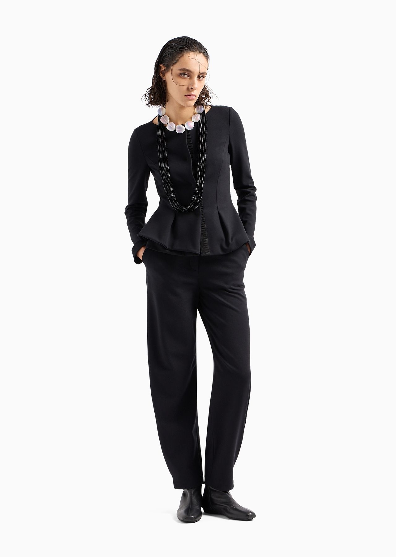 Flared single-breasted jacket in stretch Milano-stitch fabric - 4