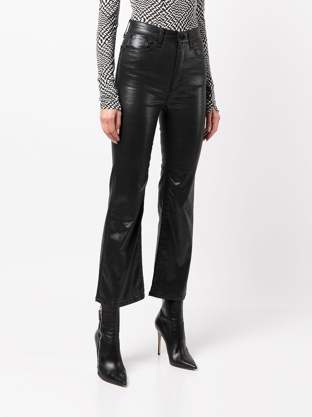coated flared cropped jeans - 3