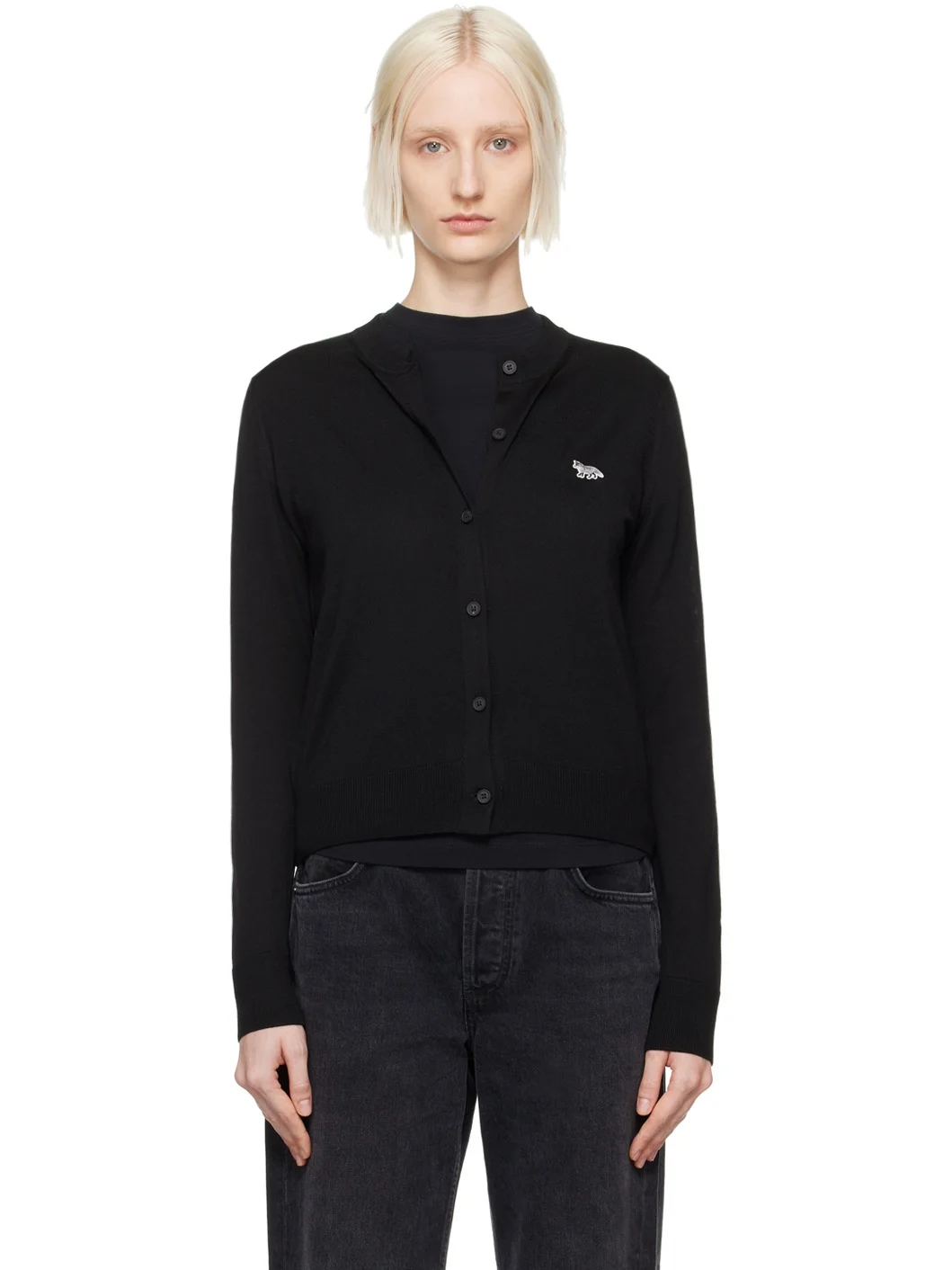 Black Baby Fox Patch Regular Cardigan - 1