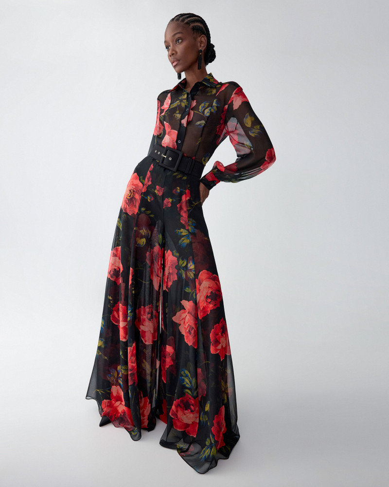 Rose-Print Extra-Wide-Leg Iris Pants 4