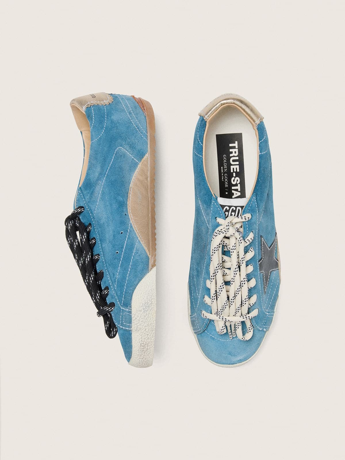 Men's True-Star in teal suede with black star and cream heel tab - 3