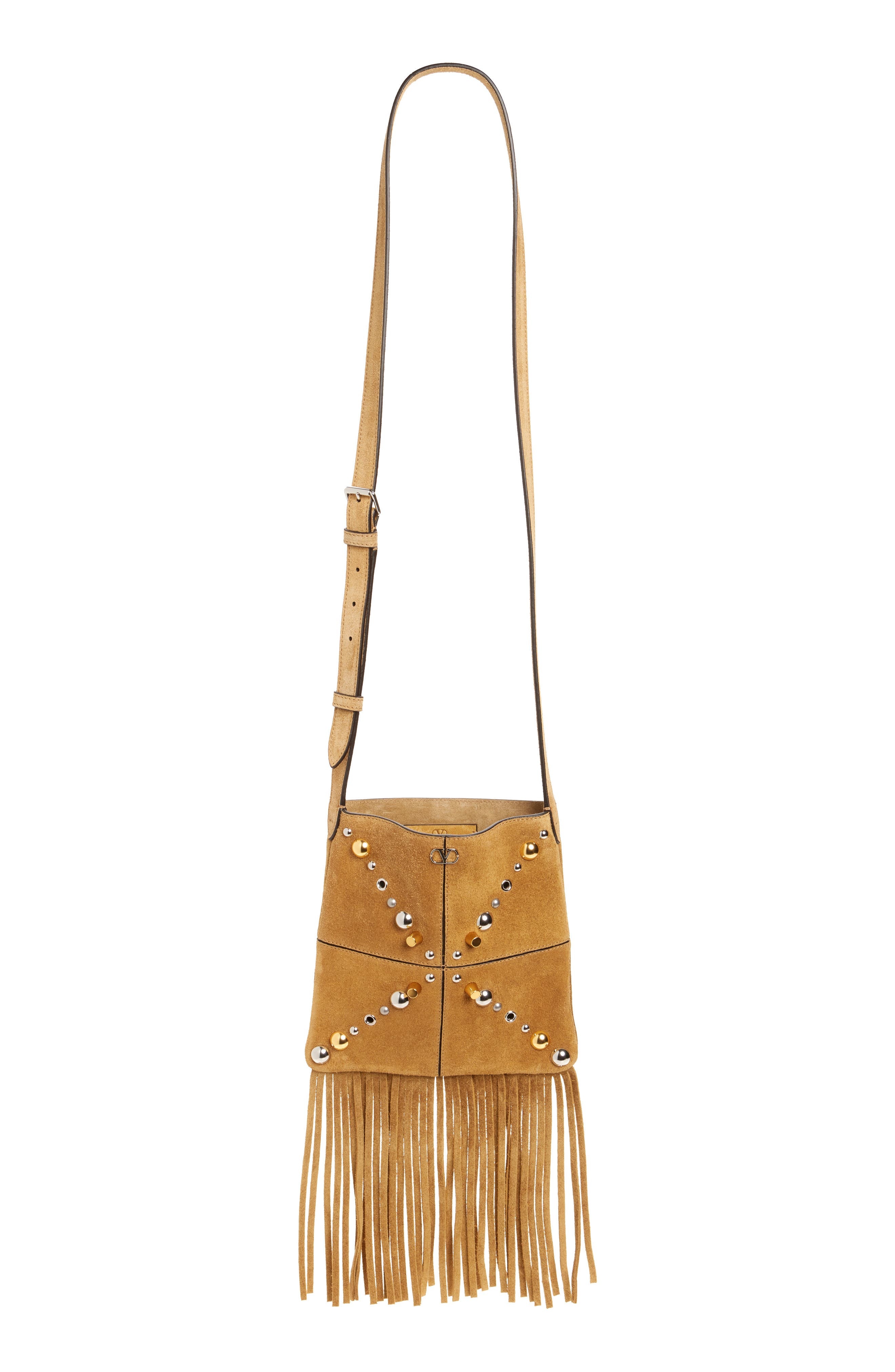 Valentino Garavani Small Nellcôte Fringe Stud Suede Crossbody Bag in Beige at Nordstrom - 2