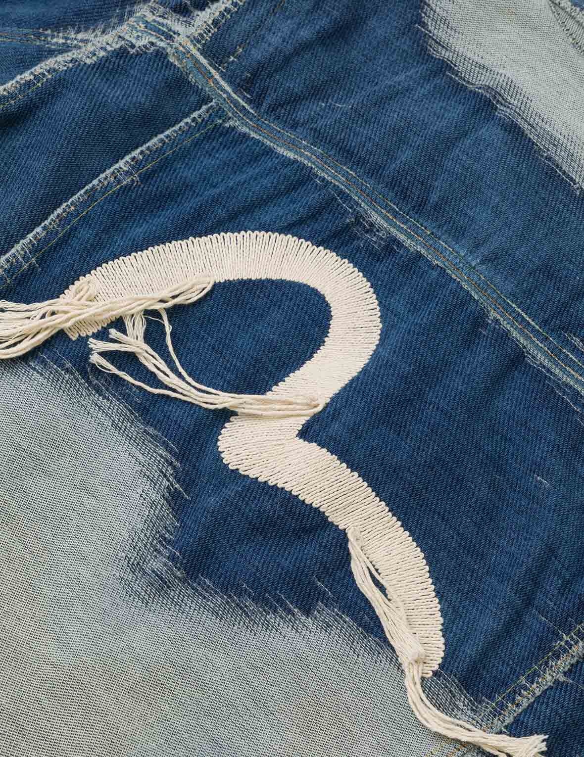 Distressed Logo and Seagull Embroidery Relax Fit Denim Jacket - 5