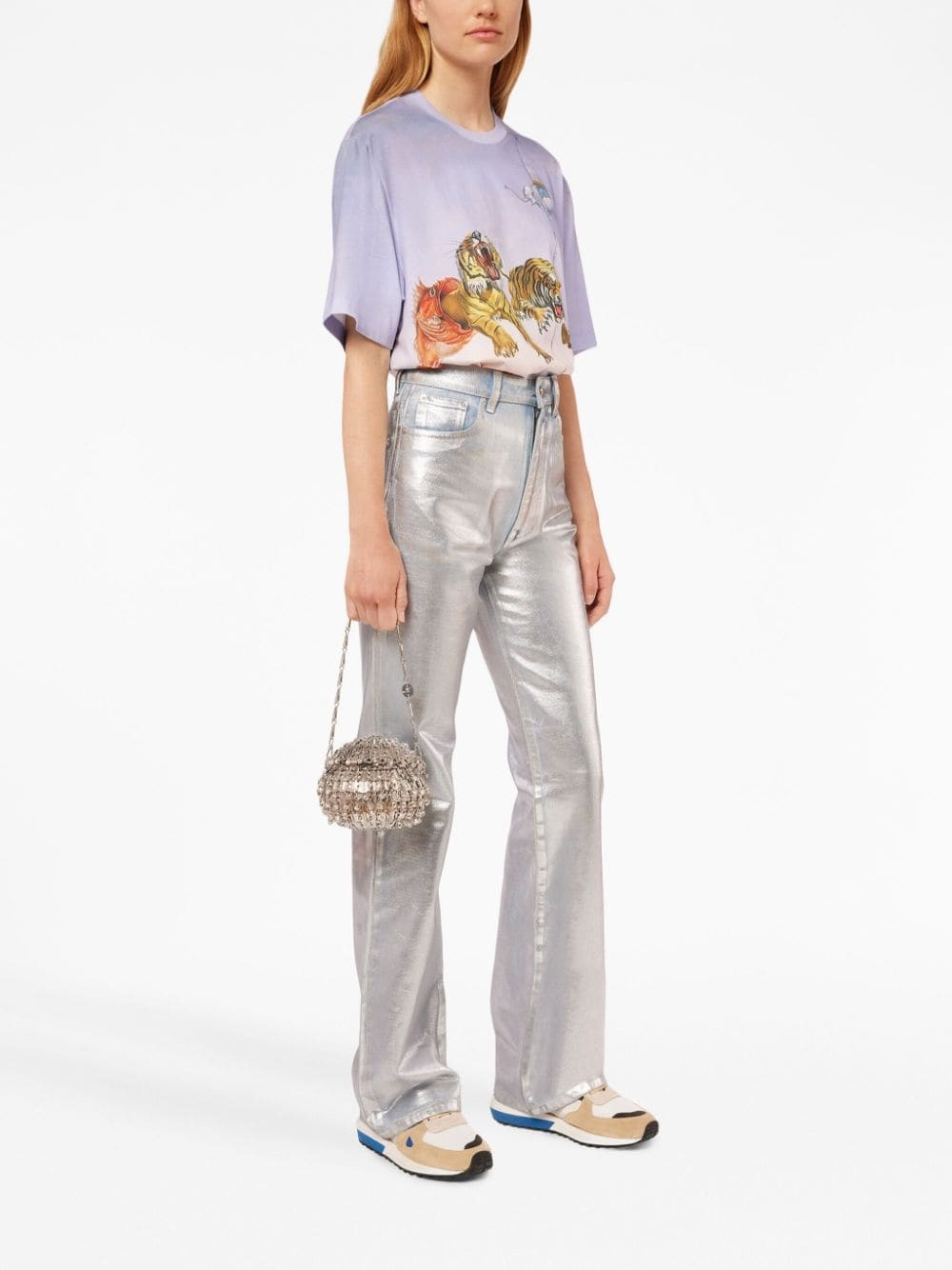 metallic-finish straight-leg trousers - 2