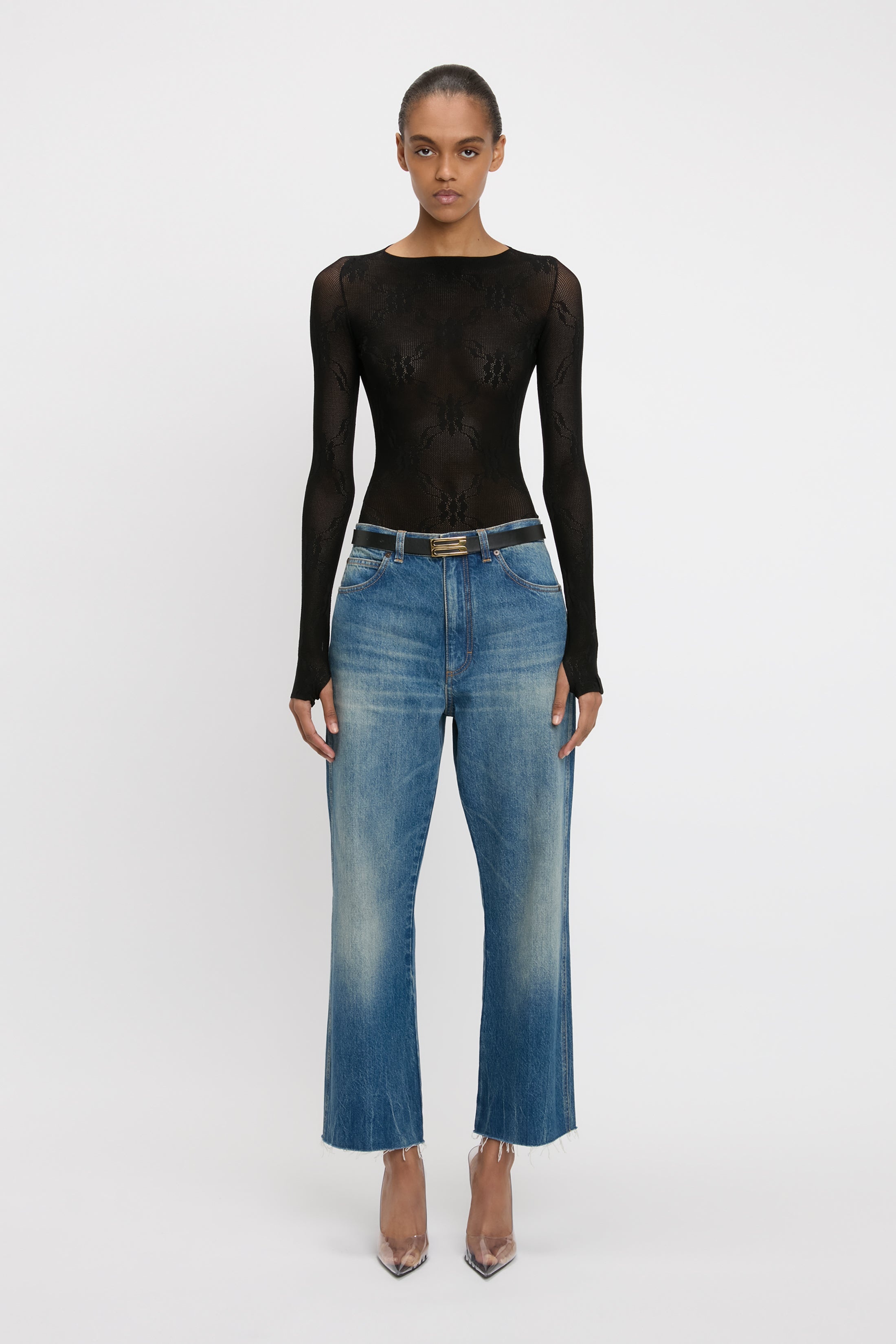 Long Sleeve Backless Bodysuit In Black - 2