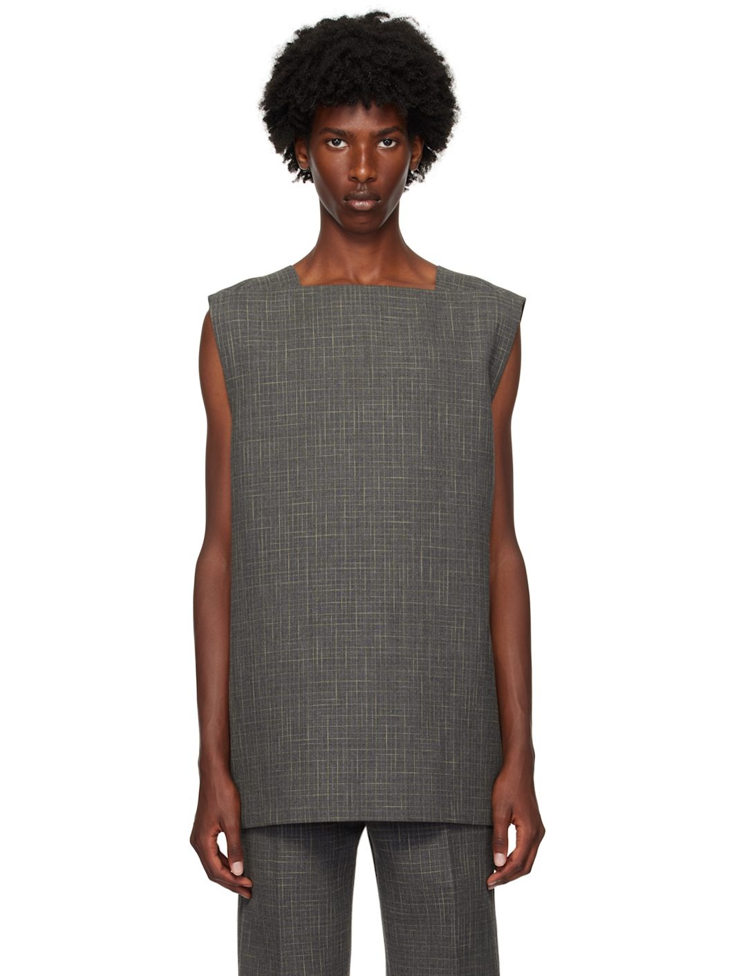 Gray Square Neck Tank Top - 1