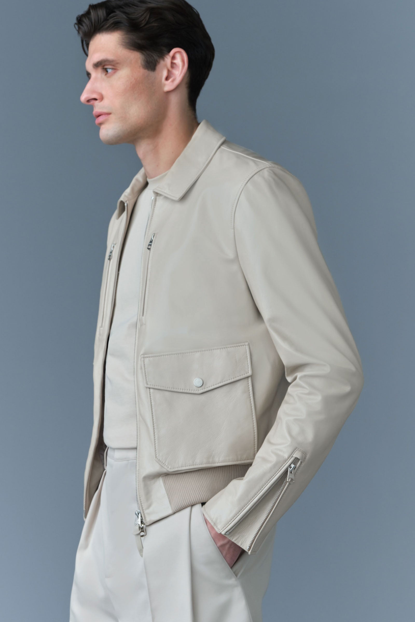CHANCE Spread Collar Leather Jacket - 6