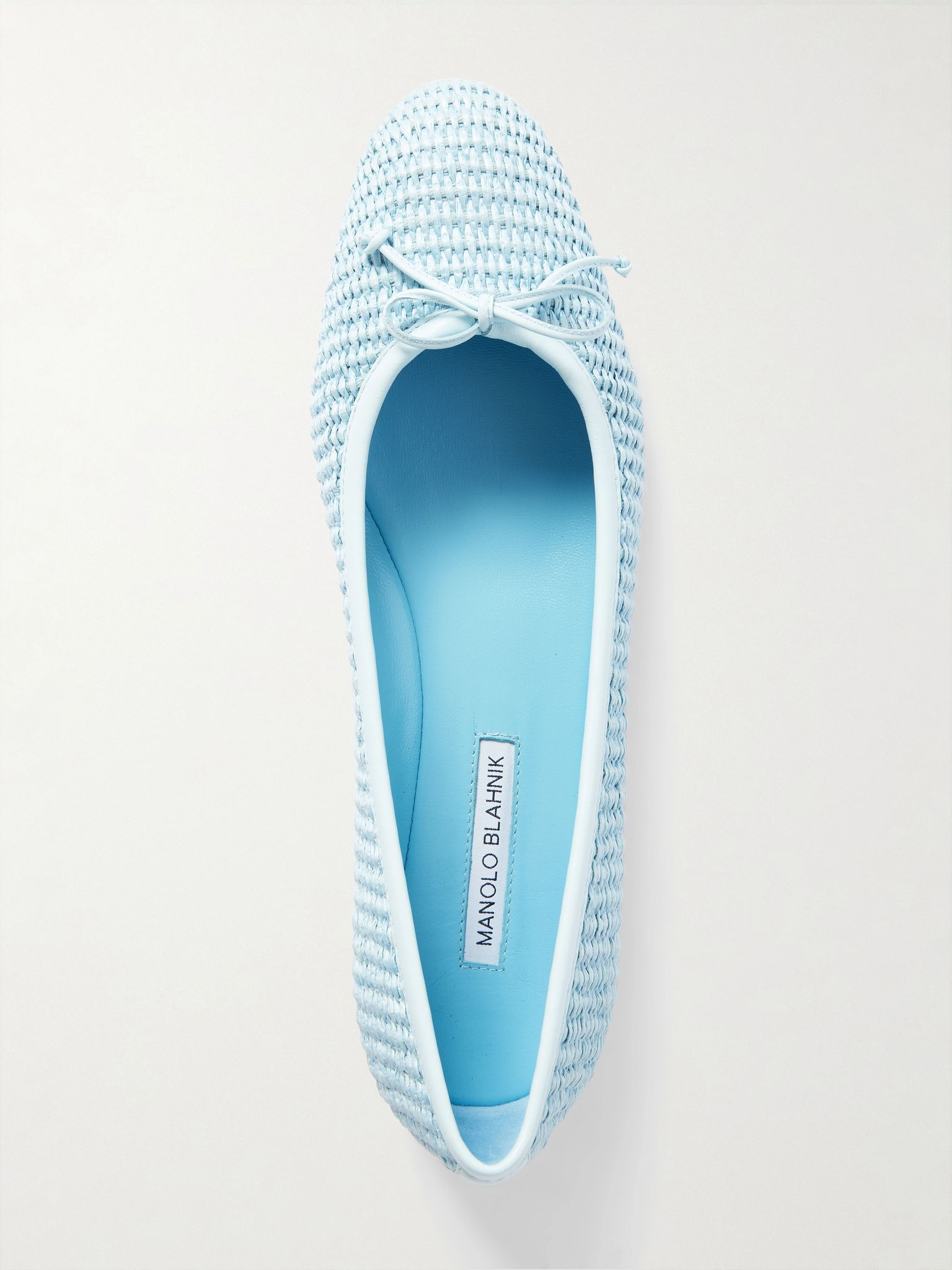 Veralli leather-trimmed raffia ballet flats Light blue - 5