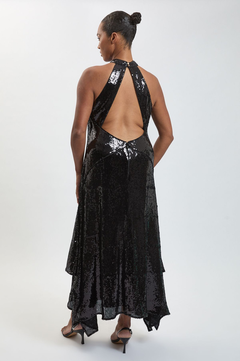 Plus Size Sequin Halter Neck Hanky Hem Maxi Dress 3