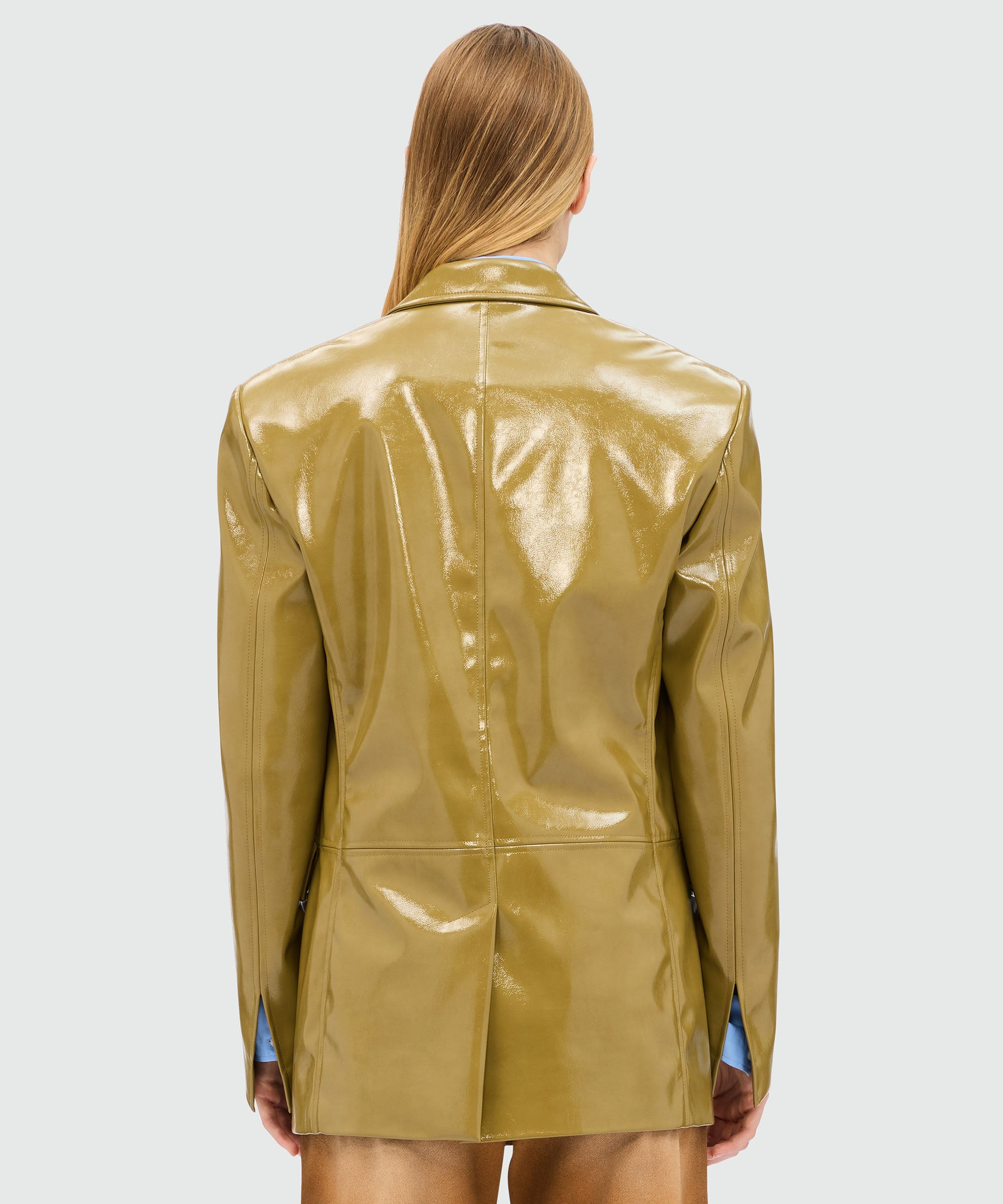 Olive green single-breasted vinyl jacket - 3
