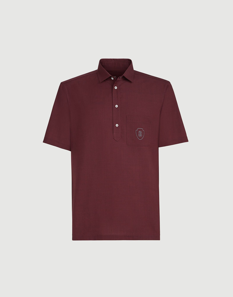 Virgin wool poplin polo shirt with chest pocket and logo 1