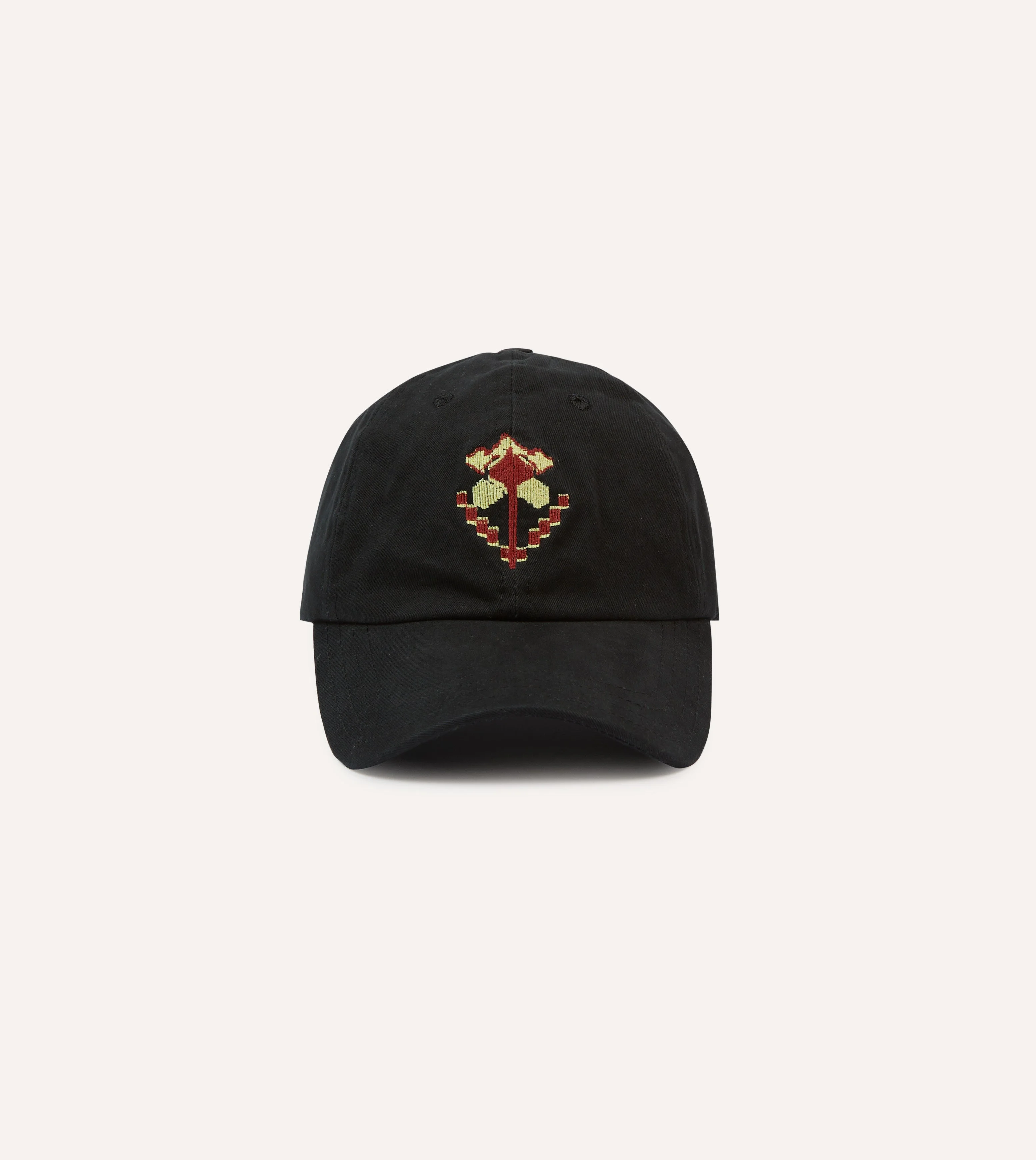 Washed Black Flower Emblem Cotton Baseball Cap - 1